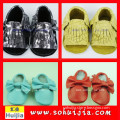 Good quality korea style sweet color bow shoes and tassels sandals cow leather wholesale shoes baby moccasins